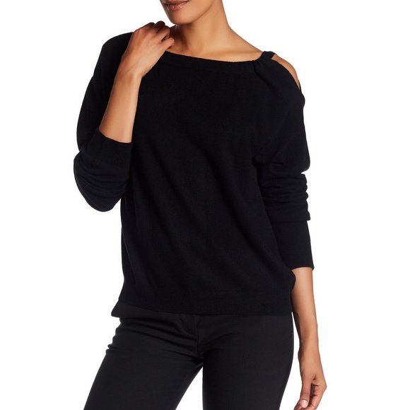 NWT VINCE Cashmere Cold Shoulder Sweater Black Small Luxe Knit Date Night Look
